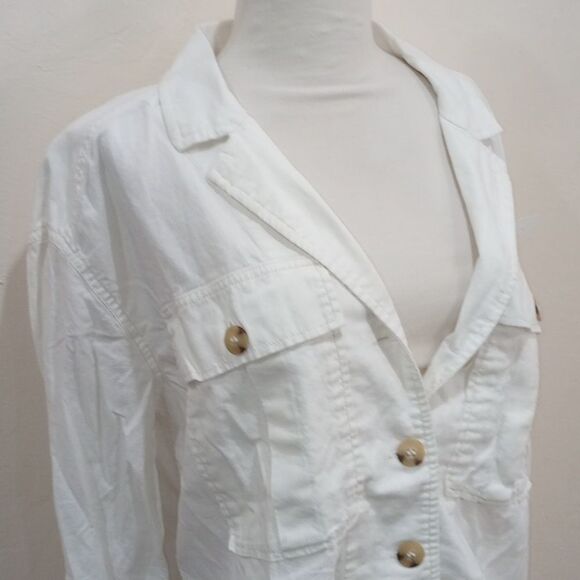 Free People Sunshine In My Pockets Linen Cotton Button-up Shirt Shacket -Size S - Picture 6 of 11